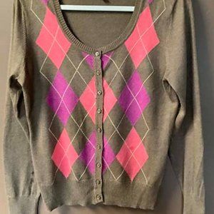 Sonoma L Pink Fuschsia Argyle V-Neck Cardigan Sweater
